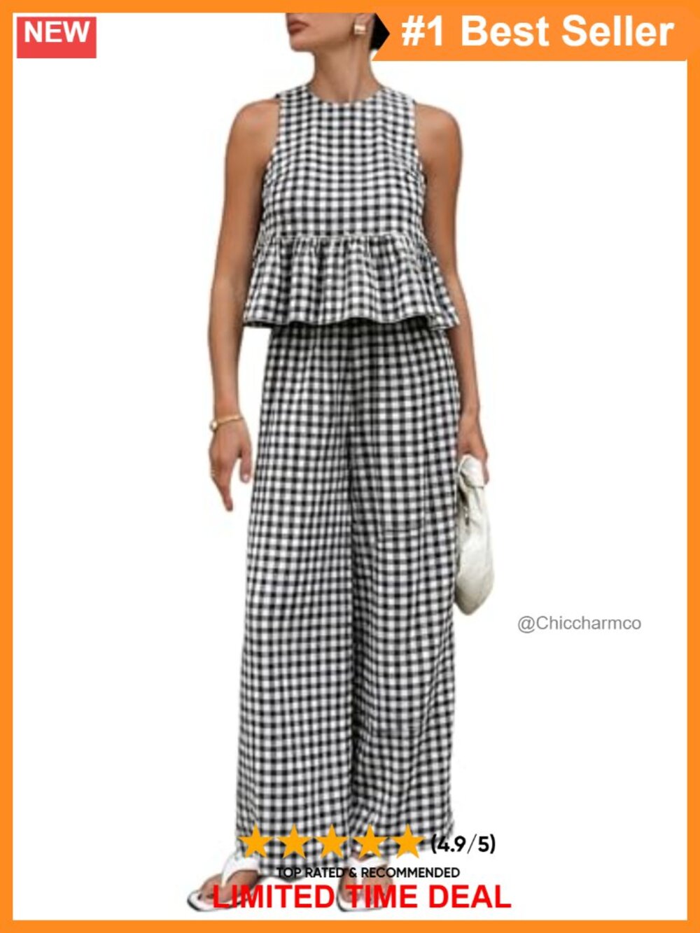 Tanming 2 Piece Set Gingham Plaid Tank Top Wide Leg Pants Lounge Set